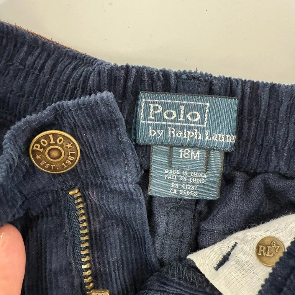 Vintage Polo Ralph Lauren Corduroy Pants Kids‎ 18M Navy Blue Logo Straight Leg